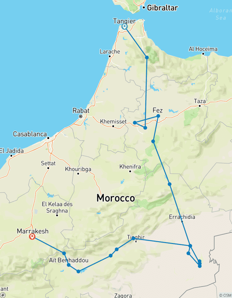 Circuit privé de 10 jours depuis Tanger jusqu\'à Marrakech en passant par Fès et le désert du Sahara circuit