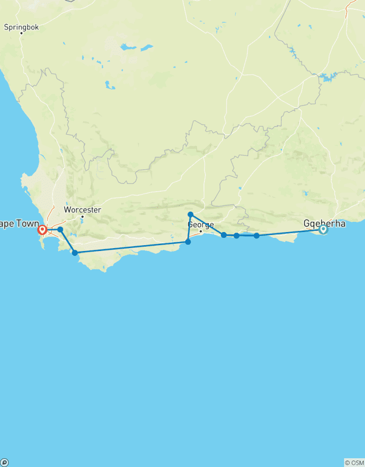 Port Elizabeth, Garden Route et Le Cap : Côte, faune et vins en 10 jours circuit