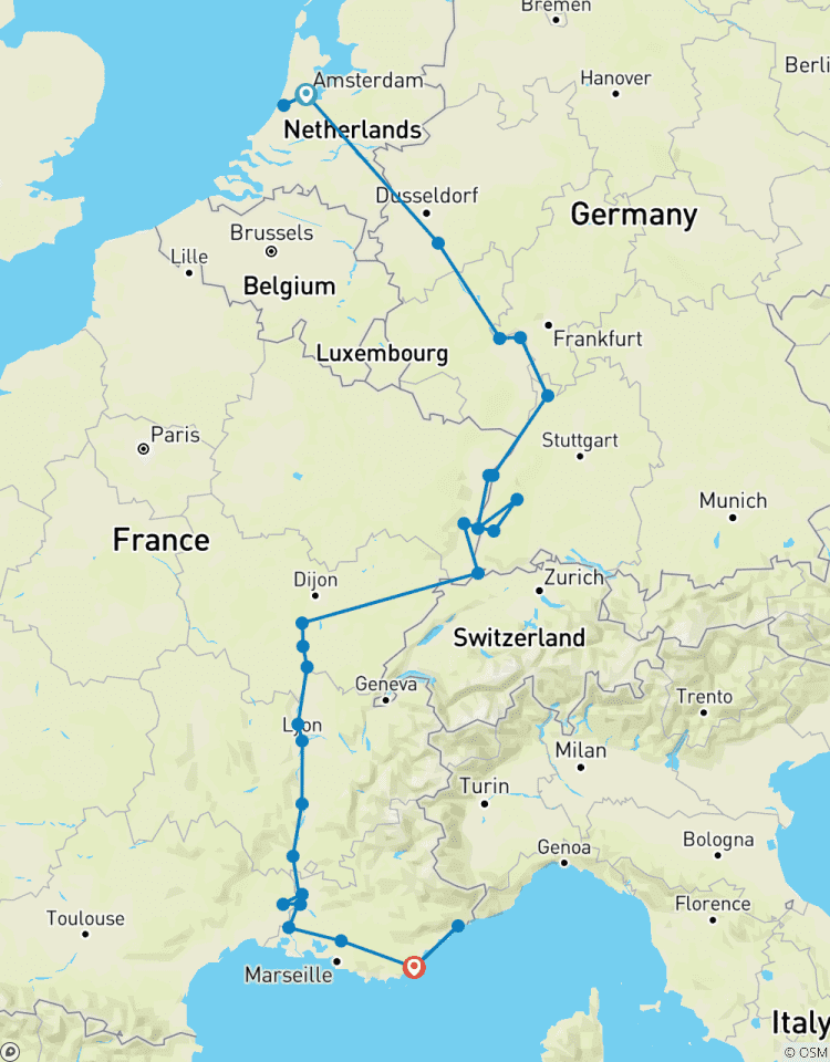 Rhein & Rhône mit Côte d\'Azur (südwärts) Rundreise