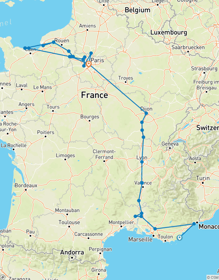 Frankreich mit 2 Übernachtungen an der Côte d\'Azur (Richtung Norden) Rundreise