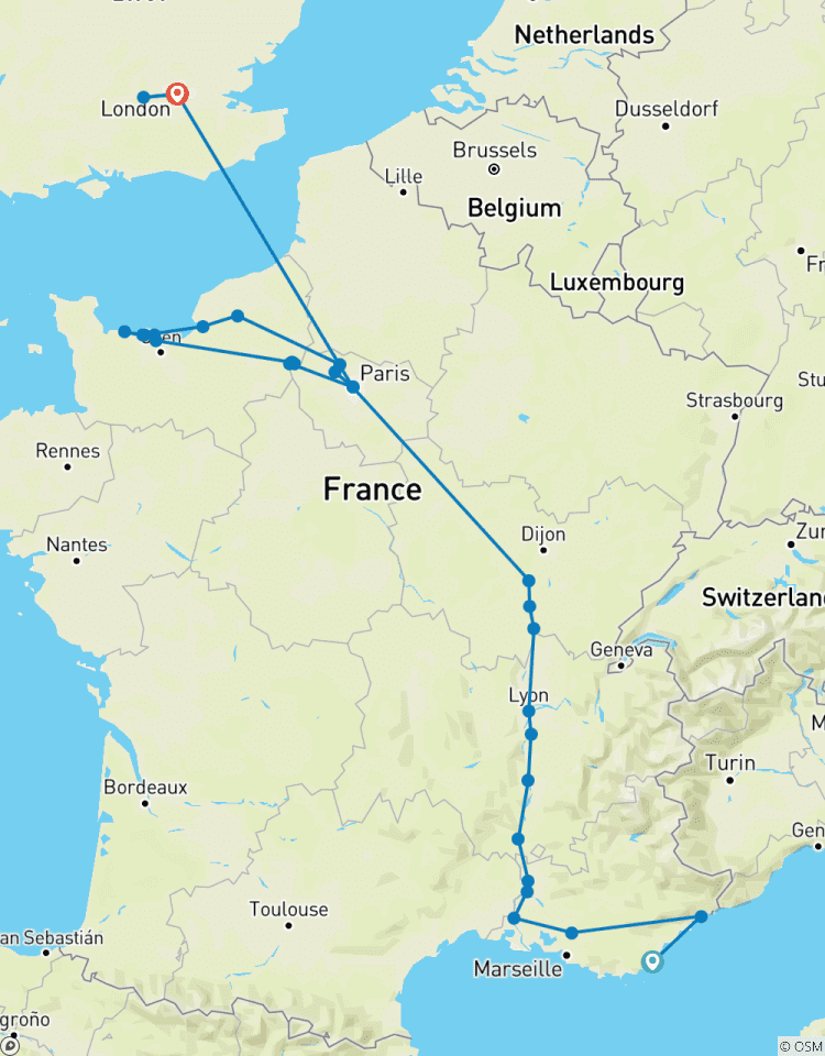 Frankreich mit 2 Nächten an der Côte d\'Azur und 3 Nächten in London für Jazz-Liebhaber (nordwärts) Rundreise