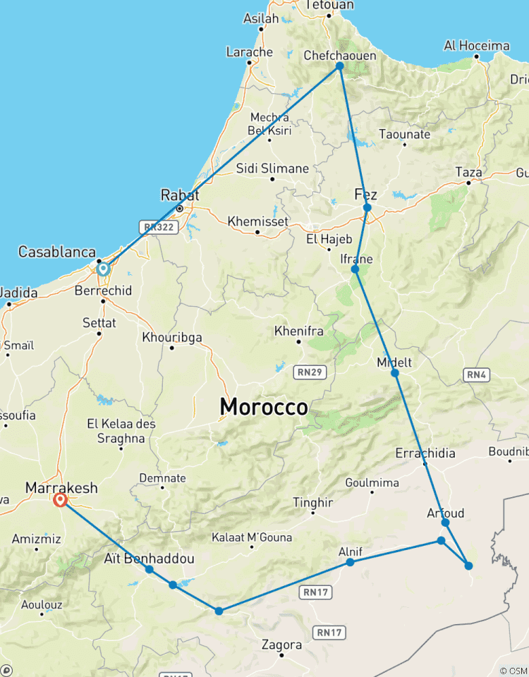 5 jours de Casablanca à Marrakech en visitant Chefchaouen, Fes et le désert. circuit