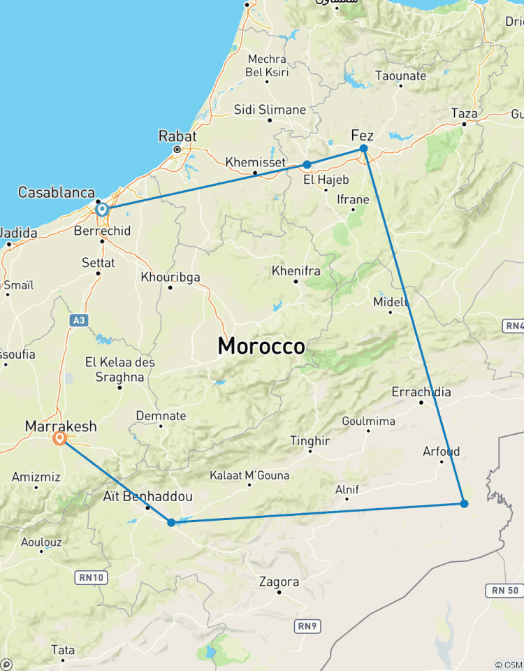 Circuito Tour Privado de 8 Días por las Ciudades Imperiales y el Desierto del Sáhara en Marruecos