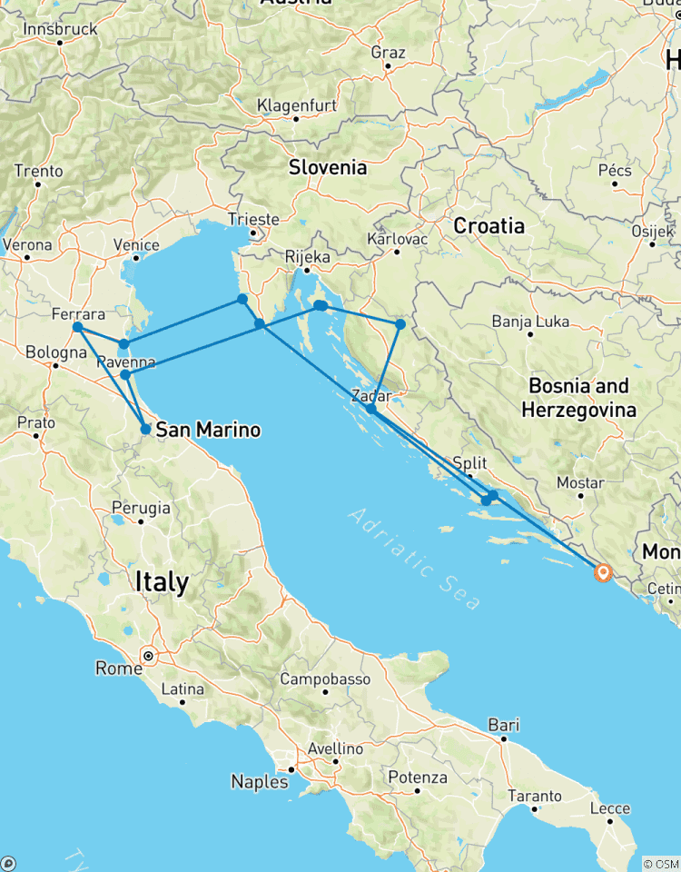 Von Dubrovnik nach Ravenna: die Schätze der Adria - Bewahrte Inseln, historische Städte und jahrtausendealtes Erbe (Kreuzfahrt von Hafen zu Hafen) Rundreise