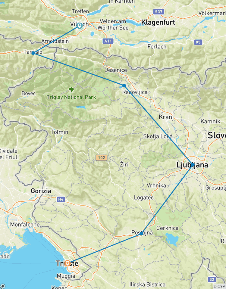 Alpe Adria Radweg Variante über Slowenien: Villach - Triest (8 Tage) Rundreise
