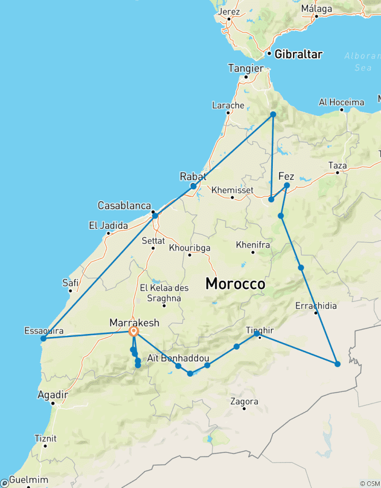 Circuit impérial de 13 jours au Maroc depuis Marrakech via le désert du Sahara, Chefchaouen et Fès circuit
