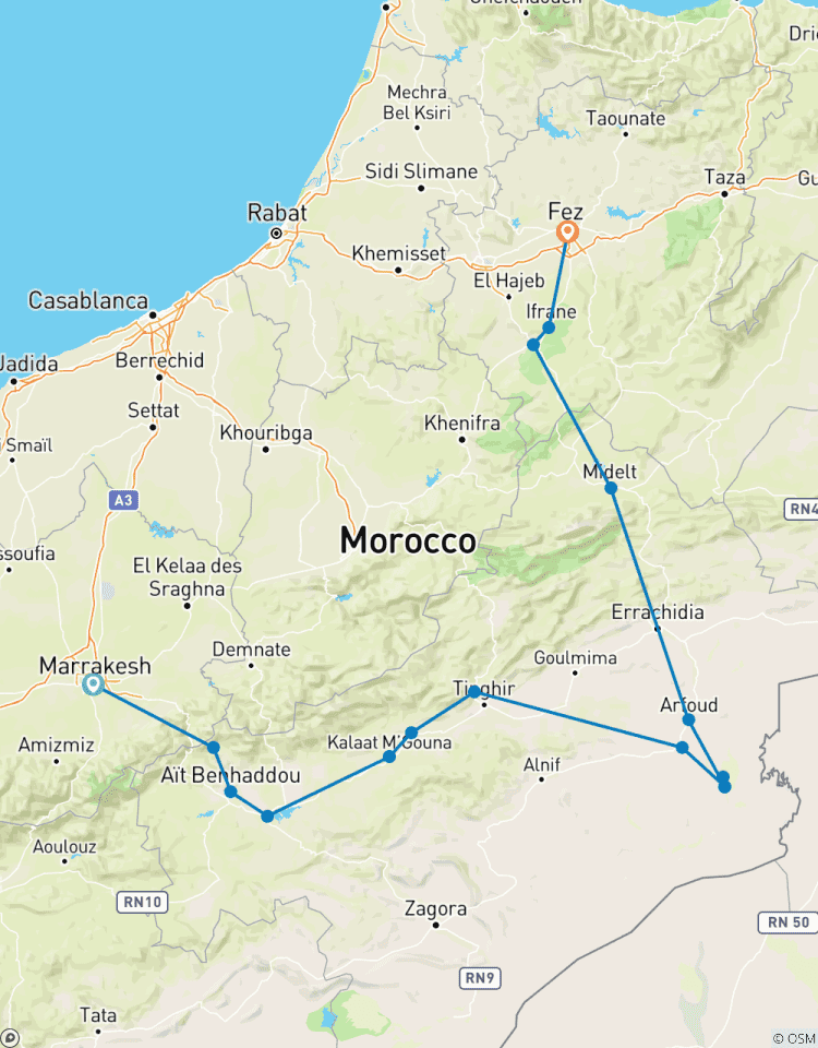 4-Days Private Desert Tour From Marrakech To Fez,via Atlas Mountains & Kasbah Ait Benhadda , Ouarzazate , Dades Gorges Tour