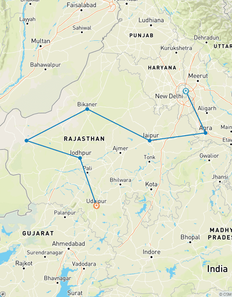 Triangle d\'or et Rajasthan Wildlife Tour - Circuit privé de 10 jours en Inde avec Delhi, Agra, Jaipur, Udaipur et Jaisalmer circuit