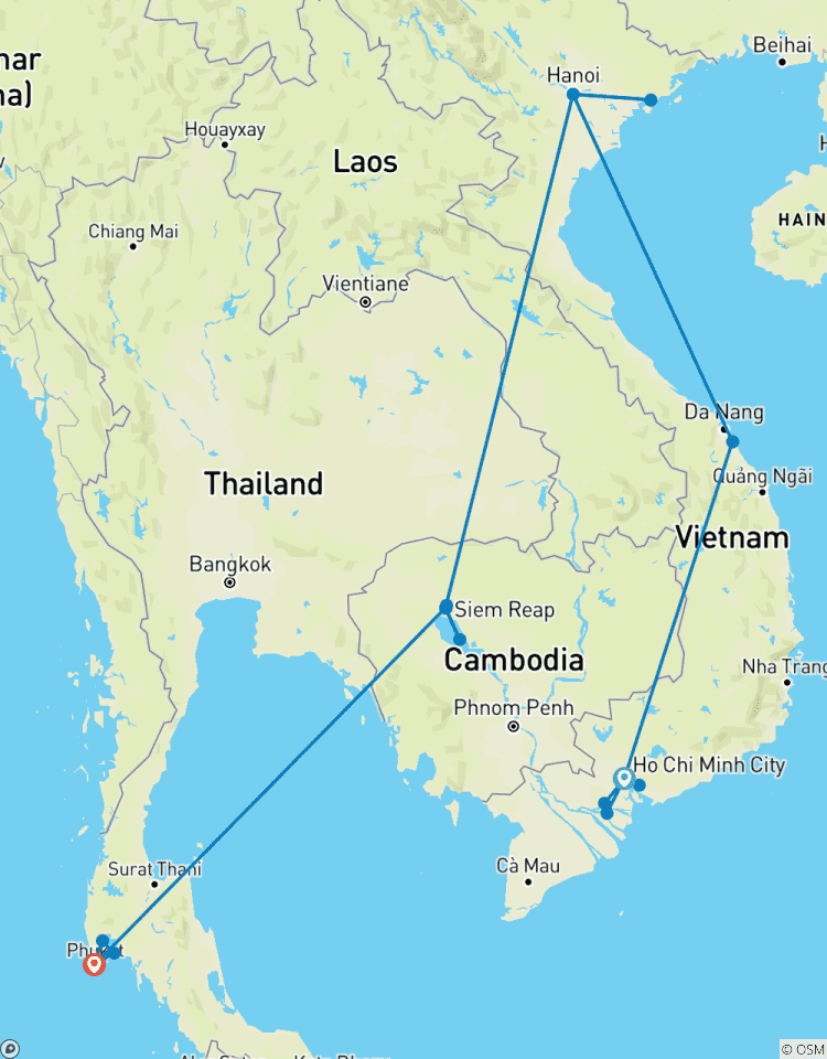 Vietnam, Cambodia & Thailand Journey – 16 Days with Halong Bay Cruise & Phuket Beach Escape Tour