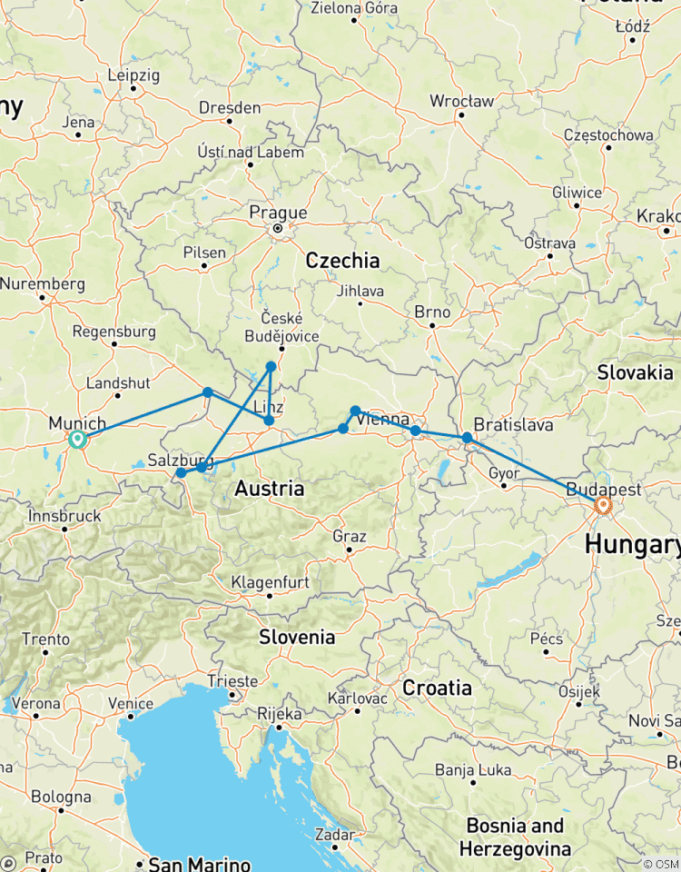 Höhepunkte der Donau München → Budapest (2026) Rundreise