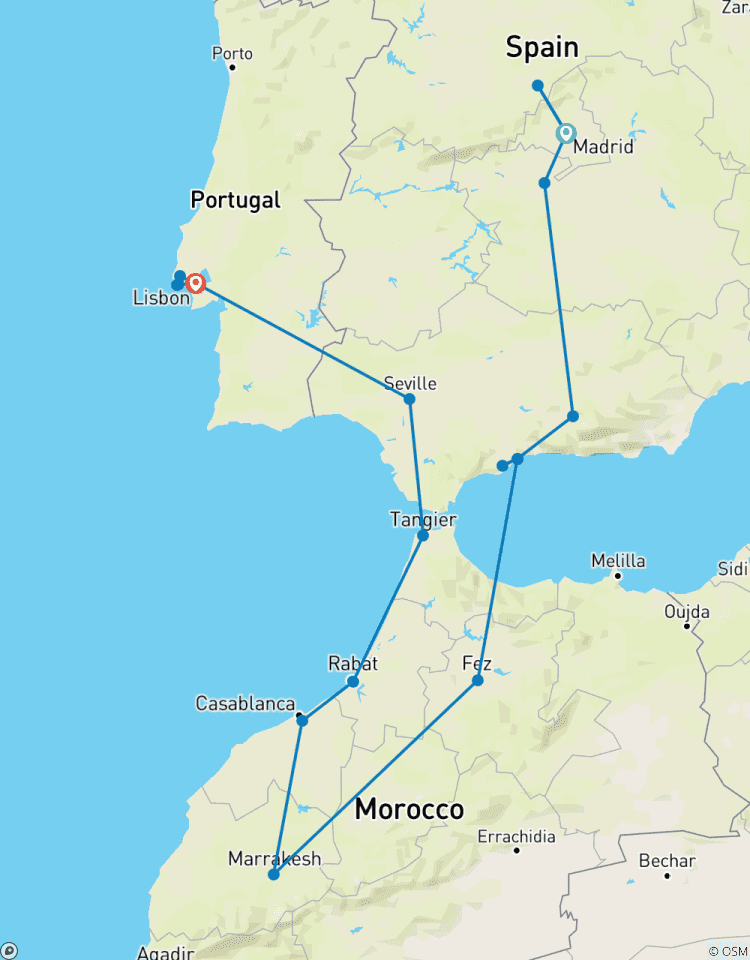 Highlights of Spain, Morocco and Portugal (2026 Onwards, End End Lisbon) Tour