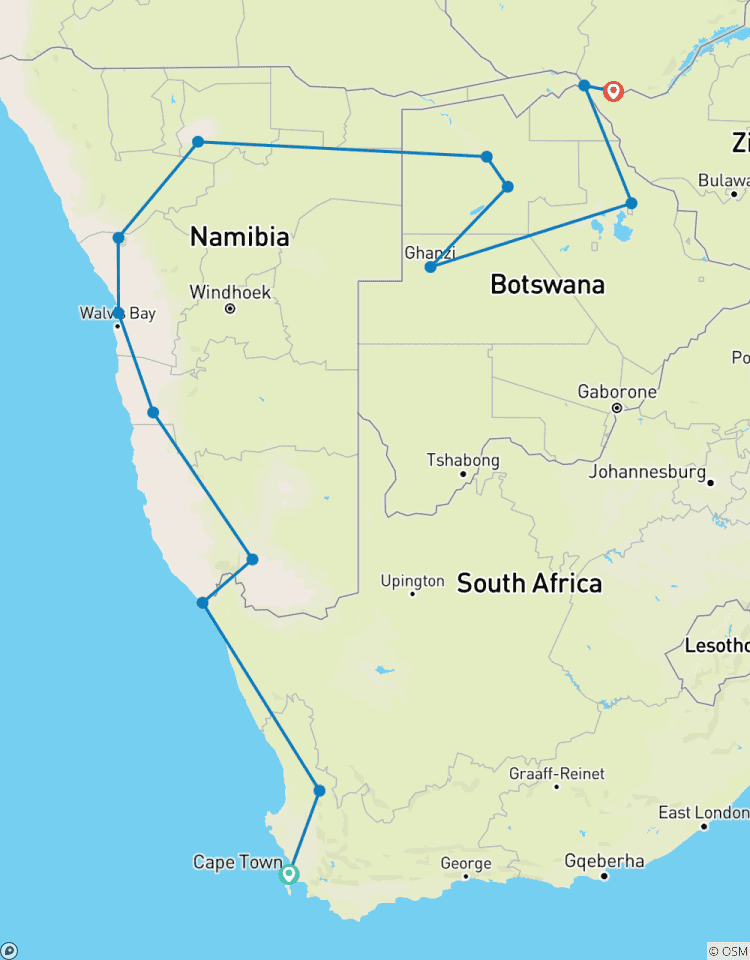 Cape Town to Victoria Falls 22 Days Overlanding Tour