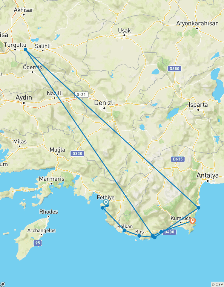 Naviguez en Turquie : Croisière en goélette de Fethiye à Olympos (âge mixte) circuit