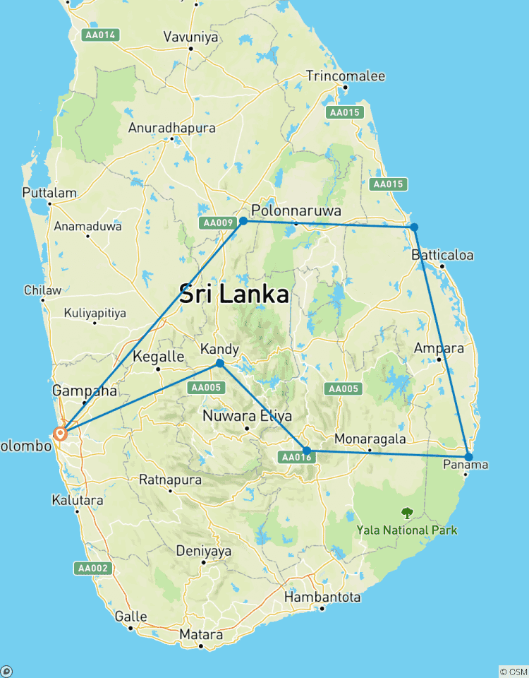 Circuito Itinerario por la Costa Este de Sri Lanka 10 días en vehículo privado y alojamiento H/B