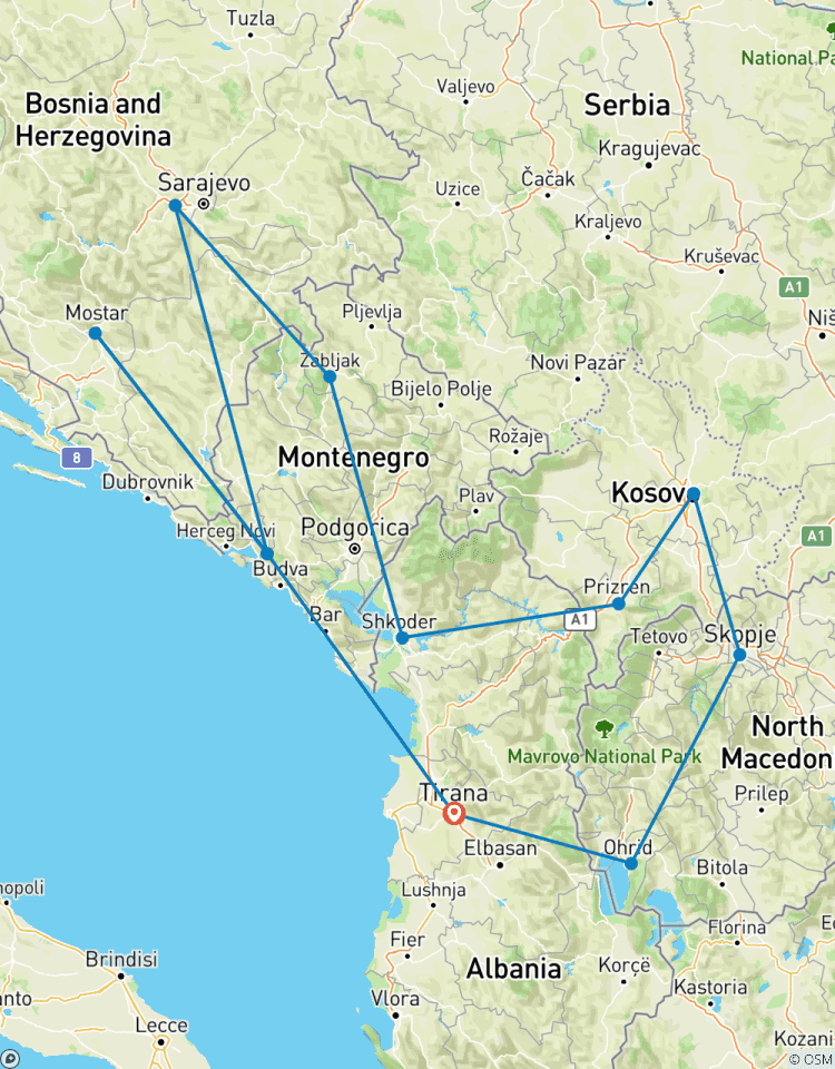 Circuito La Ruta de los Balcanes: 5 países en 6 días desde Tirana (Albania)