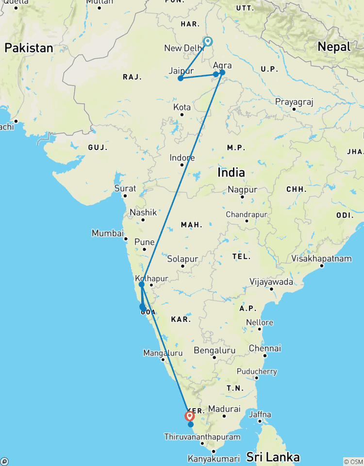 Circuito Triángulo de Oro con Goa y Kerala: maravillas históricas y felicidad costera