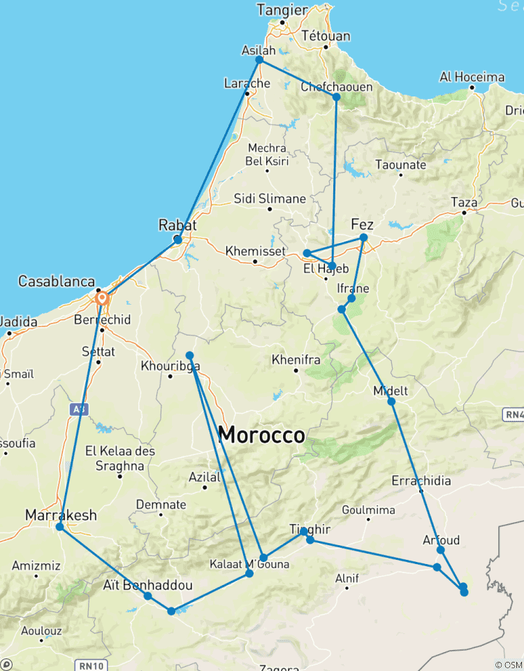 10-Days Private Morocco Tour from Casablanca To Casablanca ,Chefchaouen, Fes , Marrakesh , Via Sahara Desert Luxury Cmap Tour
