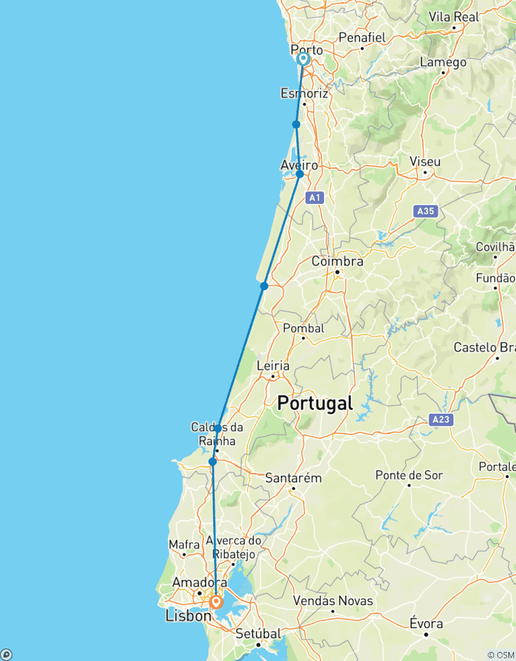 Porto to Lisbon Premium self-guided bike tour Tour