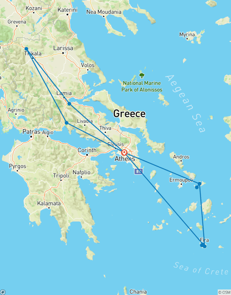 Athens to Mykonos & Santorini and Meteora Adventure with Flight/Ferry Included - Small Group Tour Tour