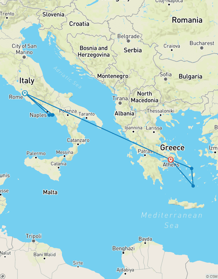 Rome, Naples, la côte amalfitaine, Athènes, Mykonos et Santorin. circuit