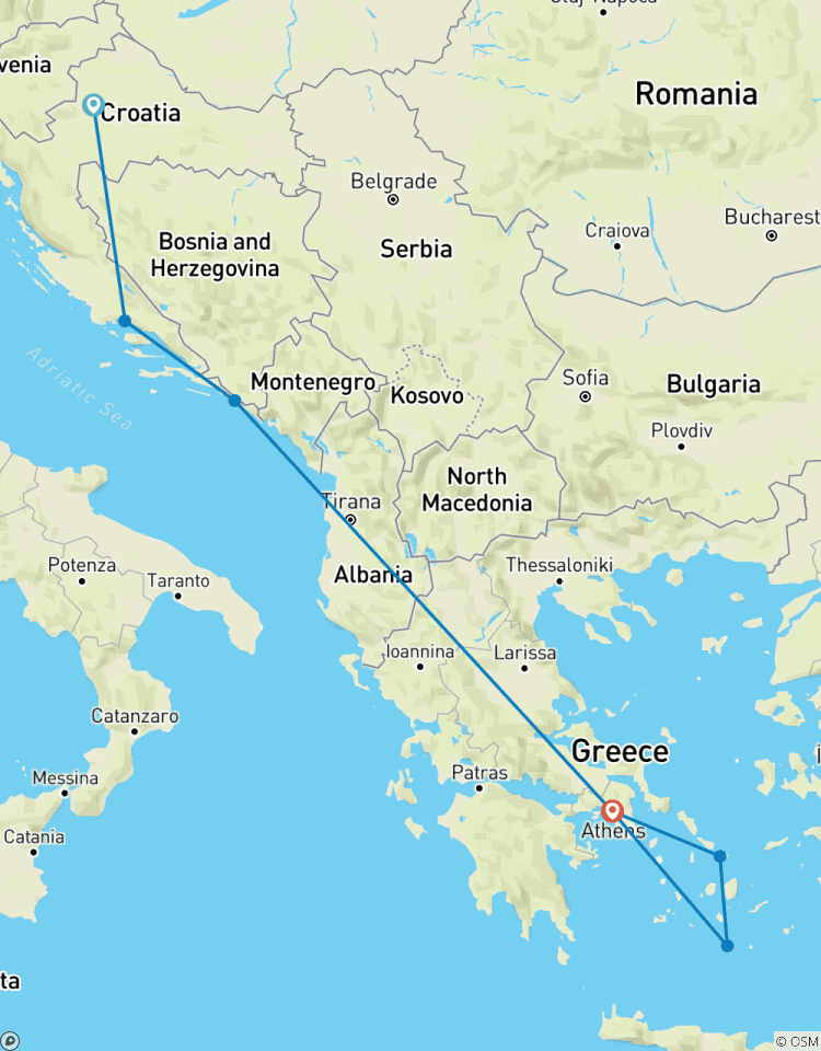 De l\'Adriatique à la mer Égée - Découvrez Zagreb, Split, Dubrovnik, Athènes, Mykonos et Santorin. circuit