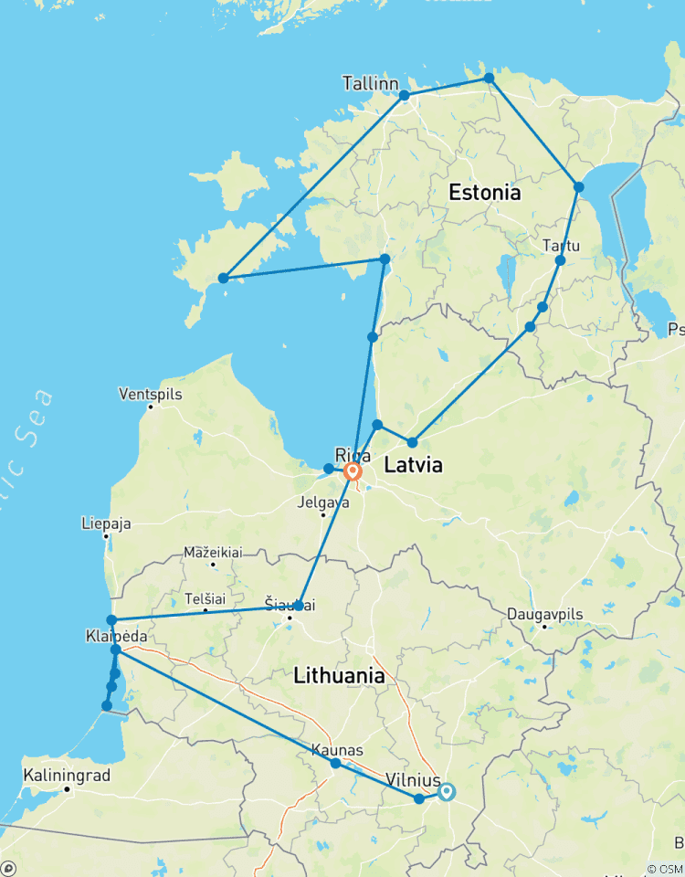 Cyclisme dans les États baltes avec l\'île de Saaremaa, l\'isthme de Courlande, les parcs nationaux de Gauja et de Lahemaa circuit