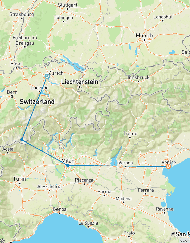 Circuito De los Alpes Suizos al Esplendor Veneciano: Historia de dos culturas