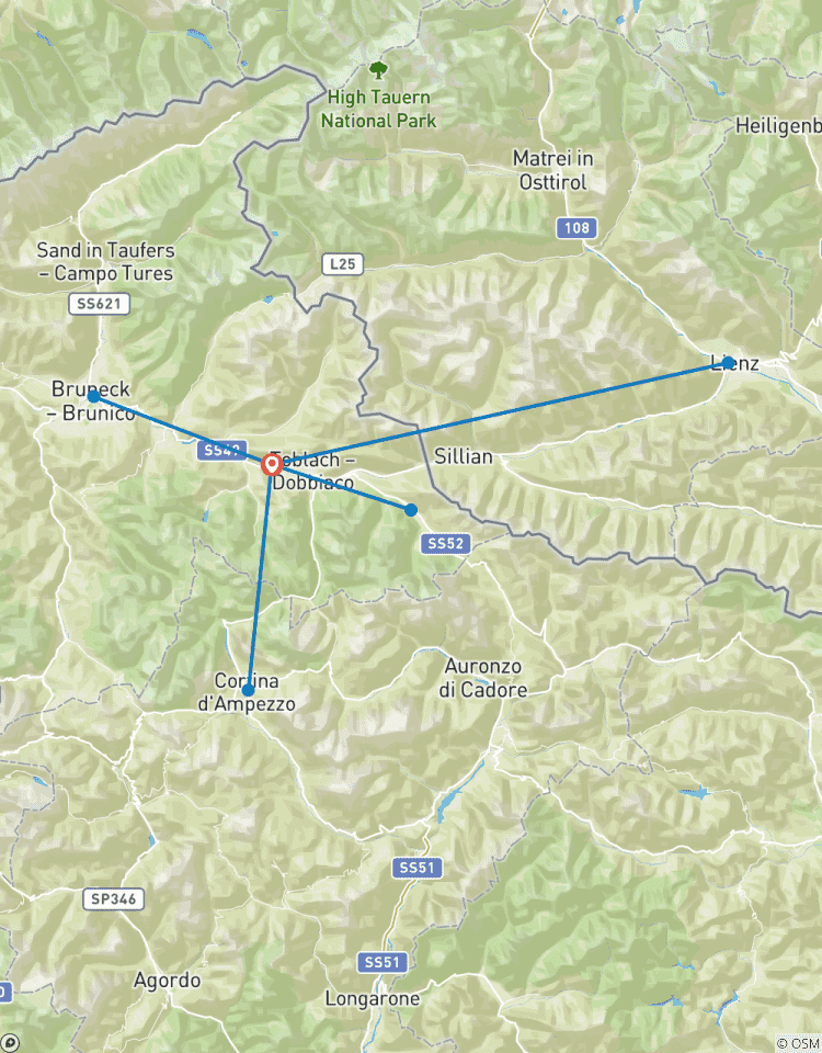 Randonnée en étoile sur les pistes cyclables de la vallée des Dolomites catégorie B circuit