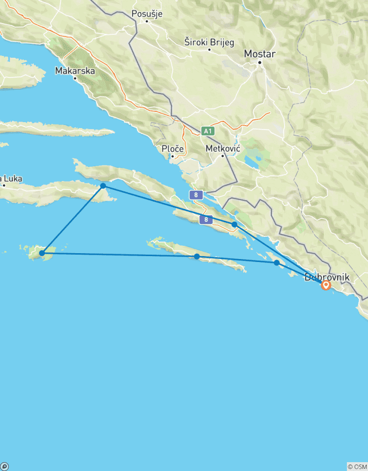 Croisière en catamaran en Croatie : Dubrovnik, Ston, Korcula, Mljet, Lastovo et les îles circuit
