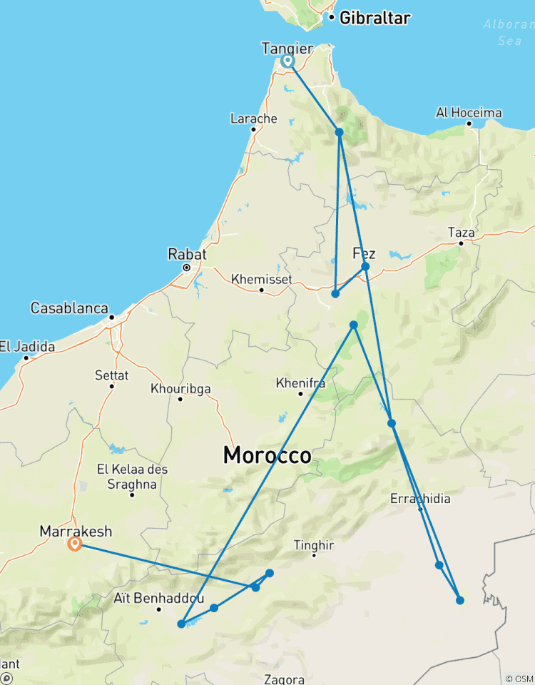 6 Tage Privatreise von Tanger nach Marrakesch durch die Sahara Luxus-Wüstencamp Rundreise