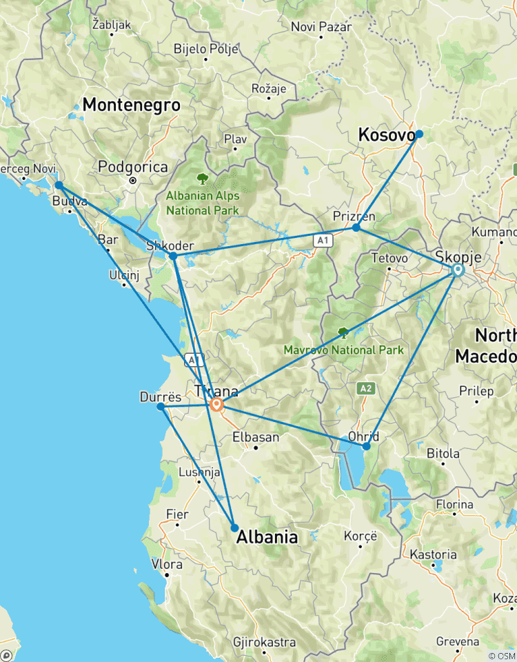 PRIVATE 6 Tage Balkan-Tour: Albanien, Nordmazedonien, Kosovo & Montenegro Rundreise