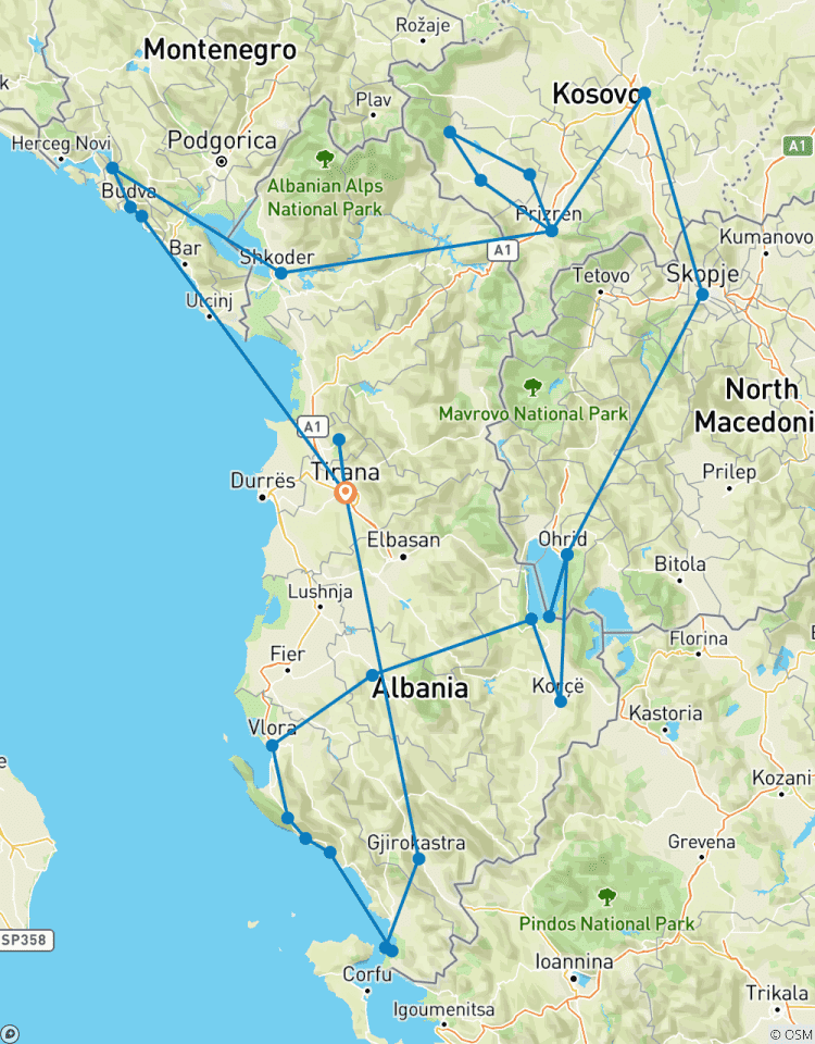 Circuito Desde Tirana, Recorrido de 15 días: Albania, Montenegro, Kosovo y Macedonia del Norte