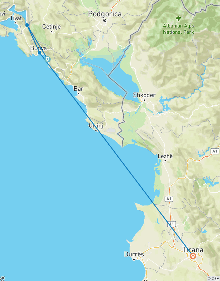 Circuito Desde Tirana, Excursión de un día: Budva y Kotor