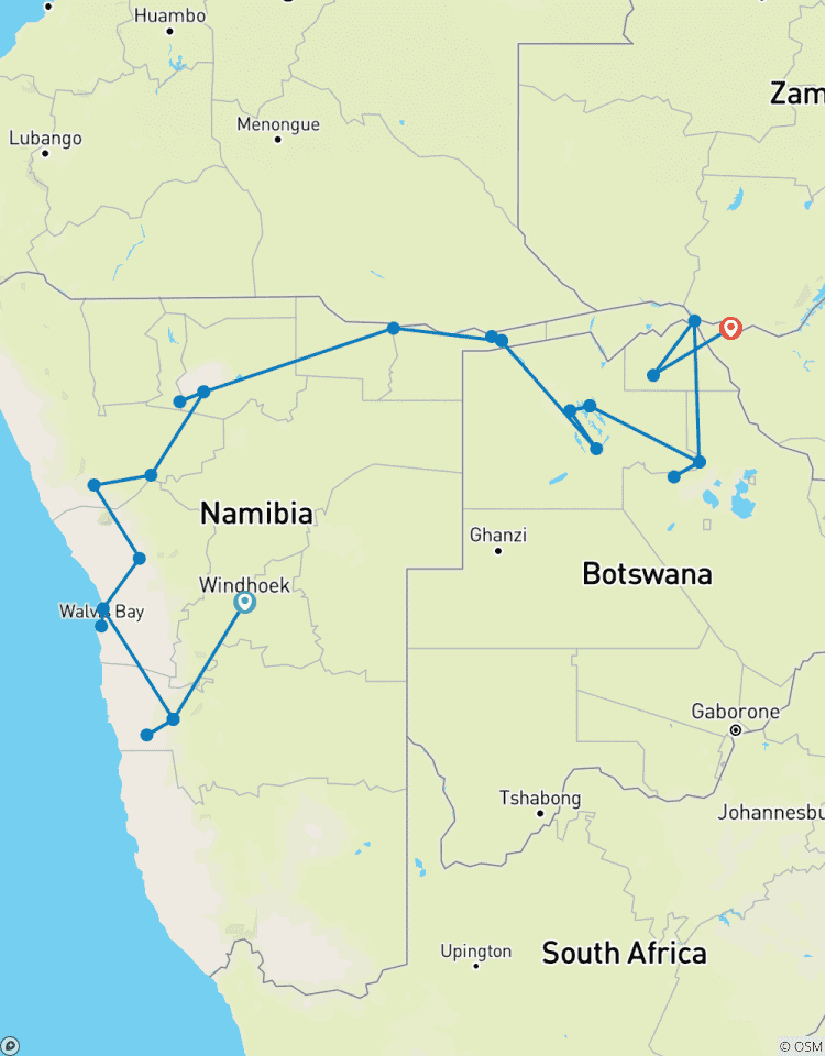 Trans-Kalahari Safari: 21 Tage Namibia & Botswana Abenteuer zu den Victoria Fällen Rundreise