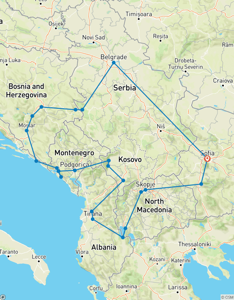 De ultieme Balkan: 8 landen in 15 dagen - Ontdek Bulgarije, Servië, Bosnië & Herzegovina, Kroatië, Montenegro, Kosovo, Albanië en Noord-Macedonië-rondreis