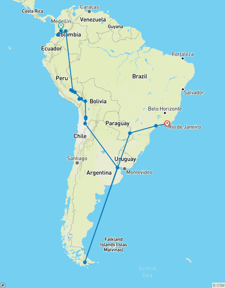 Circuito Viaje a Sudamérica en 33 días: Colombia, Perú, Bolivia, Chile, Argentina y Brasil con el Camino Inca y la Patagonia