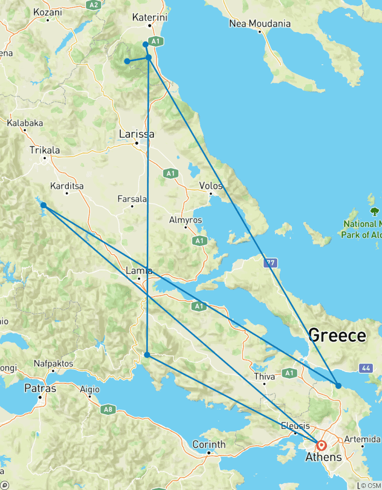 Circuito Ruta guiada en bicicleta eléctrica por el norte de Grecia: Monte Olimpo, Meteora, Delfos y Lago Plastira