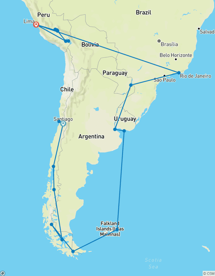 Circuito Lo más destacado de Sudamérica y los Fiordos Chilenos Crucero Santiago a Lima Reverso 2027 y 2028 (2027)