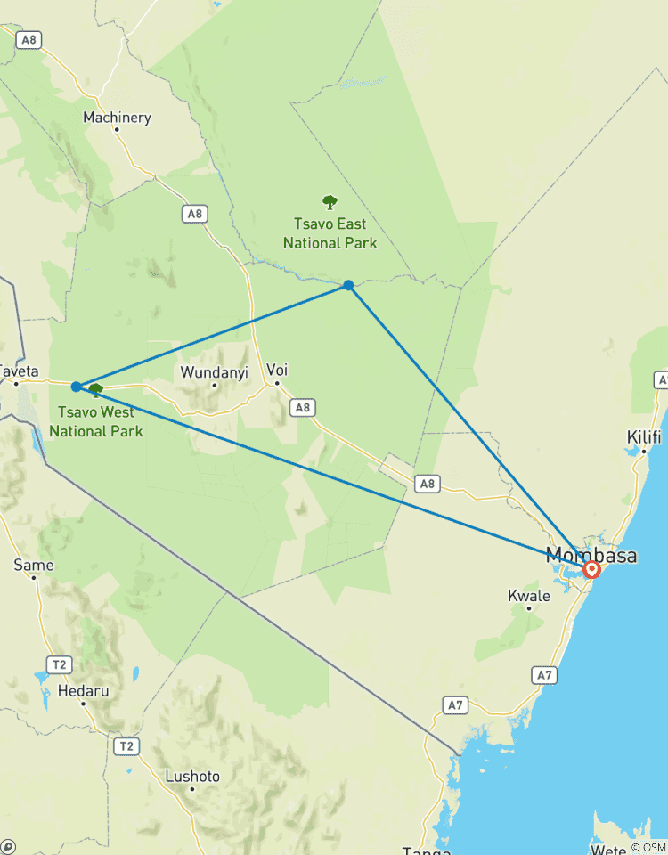 Circuito Safari de 3 días por lo mejor de Tsavo Oeste y Tsavo Este en Mombasa