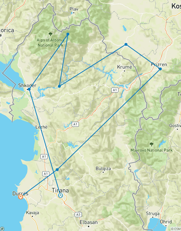 Circuito Excursión de 4 días en ferry a la aldea de Valbona, Kosovo y la costa de Tirana, Albania