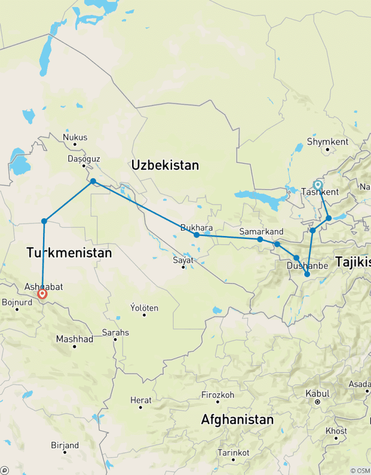 Een episch avontuur door de 3 landen: Tadzjikistan, Oezbekistan & Turkmenistan-rondreis