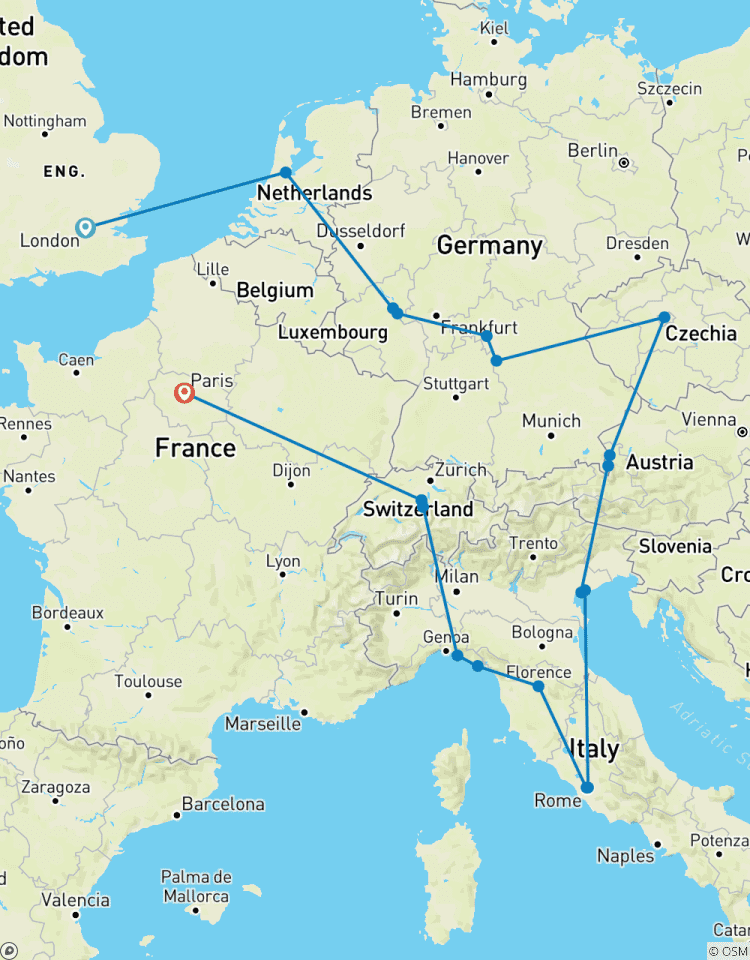 Circuito Descubrimiento de Europa (Clásico, Verano, Inicio Londres, Fin París, 18 Días)