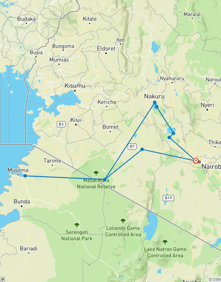Circuito Safari económico de 5 días a Masai Mara, Lago Nakuru y Puerta del Infierno