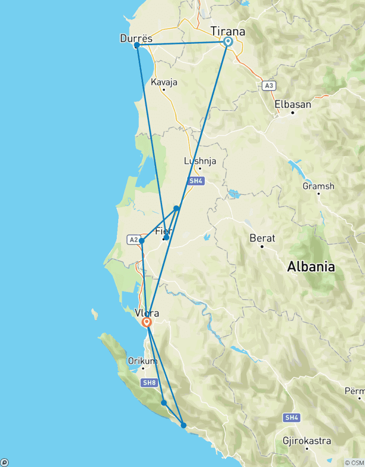 Circuito Desde Tirana: Excursión de 2 días a la Riviera Albanesa, Playa de Bandera Azul de Palase,Vlora, Dhermi, Apolonia y Durres