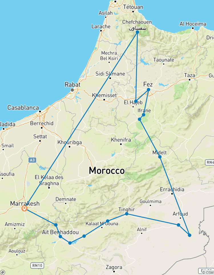 7-daagse privérondreis vanuit Marrakech via Merzouga-woestijn, Fes & Chefchaouen-rondreis
