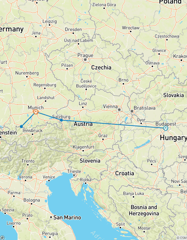 10 Tage Reise mit dem Zug durch Budapest, Salzburg und München Rundreise