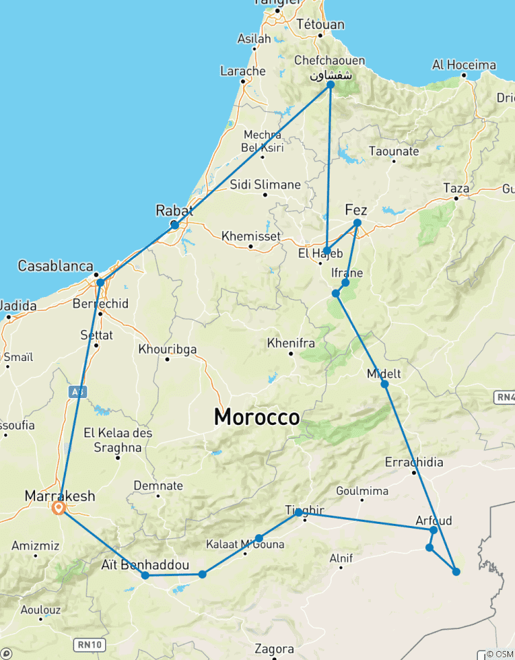 Villes impériales et rêves bleus : 7 jours de Marrakech au désert circuit