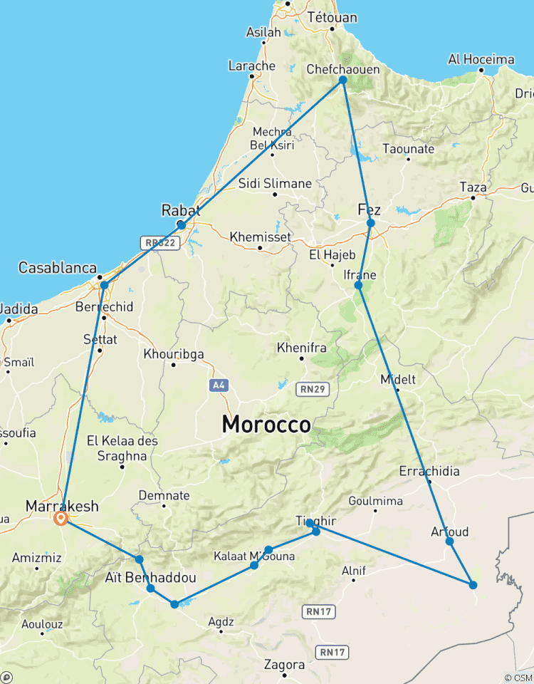 Circuit d\'aventure marocain de 7 jours et camp de luxe dans le désert sous les étoiles circuit