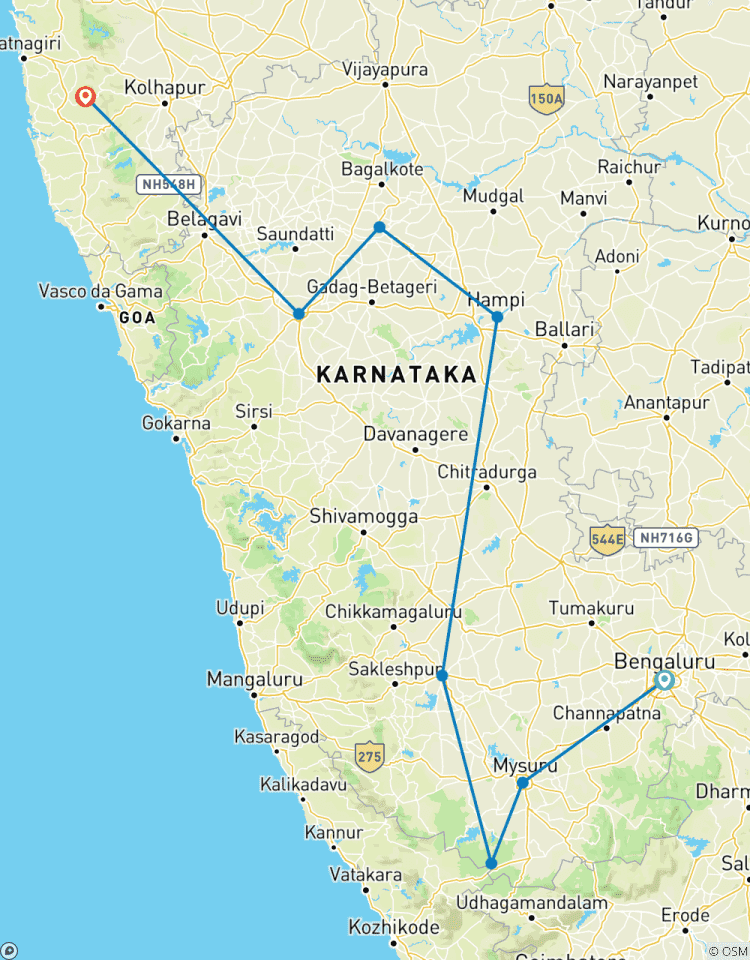 Circuito Circuito Privado de 12 Días por los Templos y el Patrimonio del Sur de la India desde Bangalore: Hampi, Mysore, Safari de Fauna Salvaje y Playa de Goa