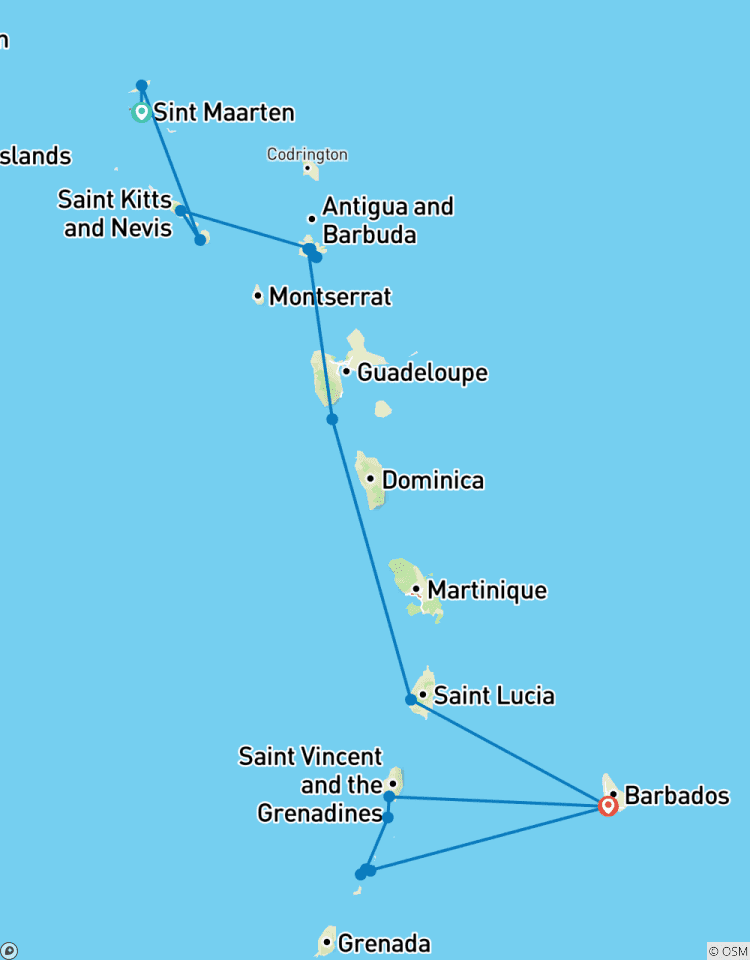 Circuito Descubre el Caribe Oriental y las Granadinas 2027 - 15 Días (from Philipsburg to Bridgetown)